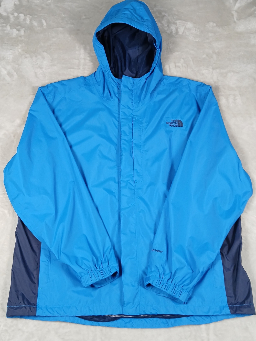 The North Face HyVent Rain Jacket XL Men's Hooded Waterproof Windbreaker Blue